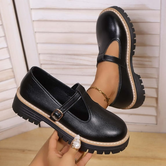 Wowcloth Women's Casual Loafers – Breathable Solid Color Round Toe Flat Soft Sole with One-Buckle Design, Versatile for Everyday Wear