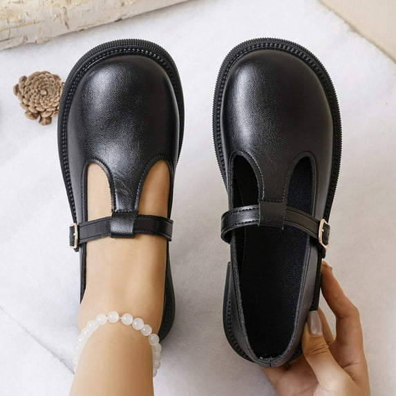 Wowcloth Women's Casual Loafers – Breathable Solid Color Round Toe Flat Soft Sole with Single Buckle Design, Versatile for Everyday Wear