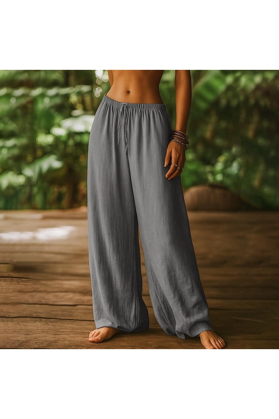Women's Casual Pants, Loose Fit Cotton Linen Blend with Pockets, Straight Leg for Daily Wear