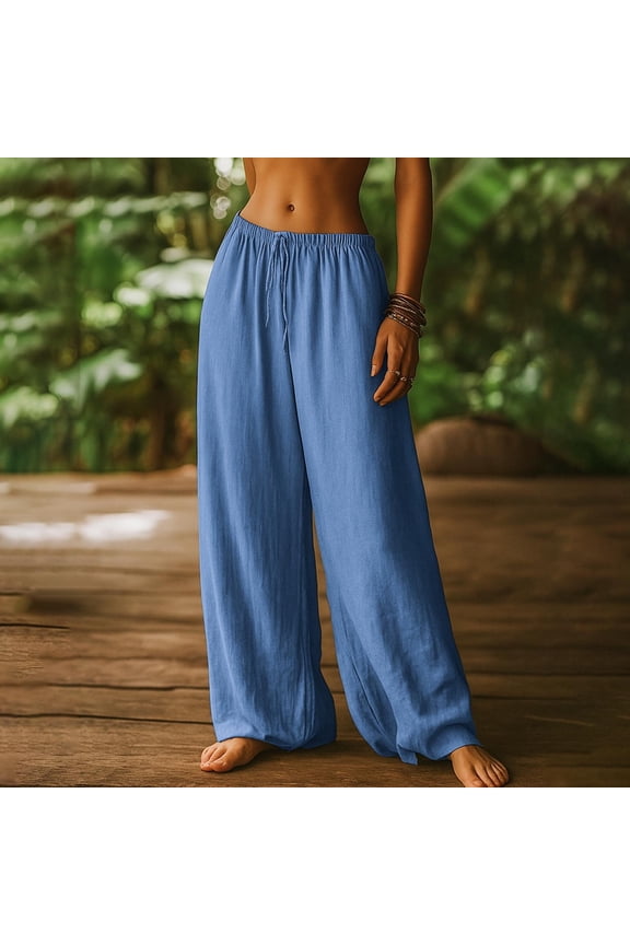 Women's Casual Pants, Loose Fit Cotton Linen Blend with Pockets, Straight Leg for Daily Wear