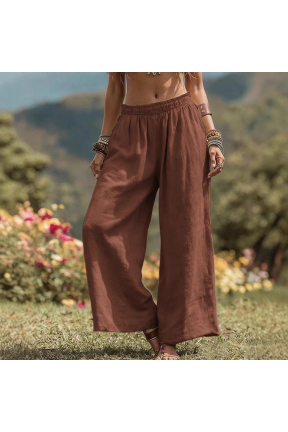 Women's Casual Pants, Loose Fit with Solid Color, Cotton Linen Blend for Daily Wear