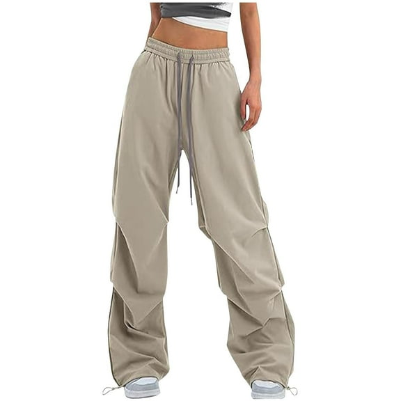 Wowcloth Women's Casual Parachute Pants Baggy Hiking Pants Drawstring Elastic Waist Track Y2K Trousers