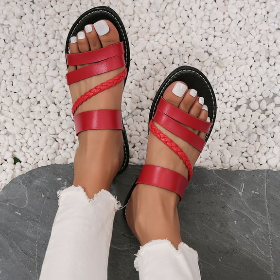 Wowcloth Women's Casual Peep-Toe Slides – Soft Flat Sole Slip-On for Everyday Outdoor Wear,Plus Size