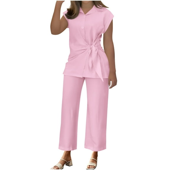 Wowcloth Women's Casual Reversible Jacket Pants Set - Sleeveless Reversible Jacket/Blouse Set