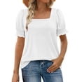 thumbnail image 1 of Wowcloth Women's Casual Short Sleeve T-shirt with Striped Print, Square Neck for Daily Wear, 1 of 5