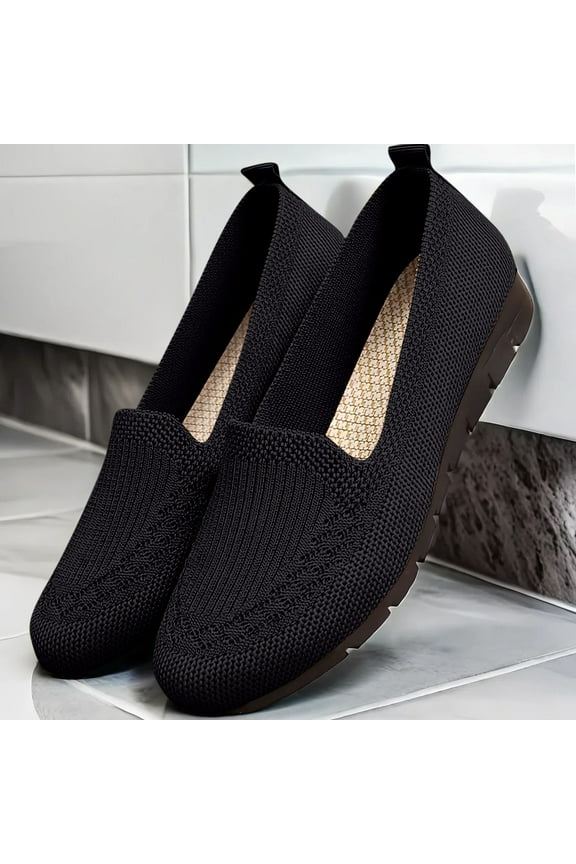 Women's Casual Slip-On Shoes – Breathable Knit Design with Non-Slip Flat Sole for Spring/Fall Comfort & Daily Wear,Plus Size