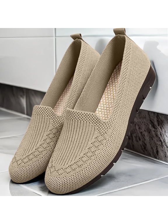 Women's Casual Slip-On Shoes – Breathable Knit Design with Non-Slip Flat Sole for Spring/Fall Comfort & Daily Wear,Plus Size