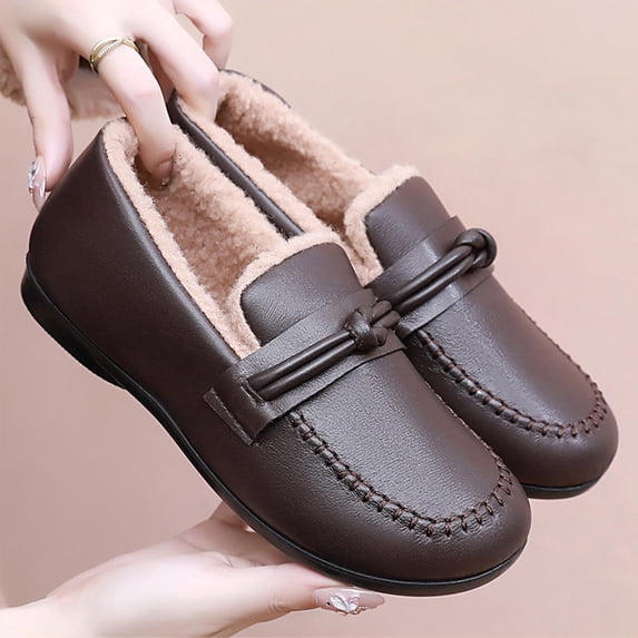 Wowcloth Women's Casual Slip-On Sneakers - Lightweight Low-Cut Waterproof Slip-Resistant with Fleece Lining for Warmth, Stylish and Versatile Winter Shoes