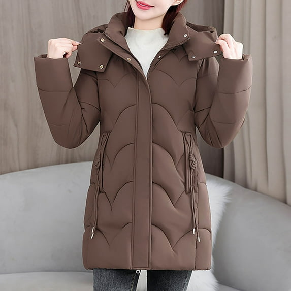 Wowcloth Women's Casual Solid Color Long Sleeve Hooded Cotton Coat - Warm Winter Outerwear for Everyday Use