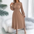 thumbnail image 1 of Wowcloth Women's Casual Solid Color Maxi Dress with Round Neck, Ruffle Long Sleeves, Smocked Waist and Pleated Skirt for Daily Wear, Parties and Office, 1 of 8