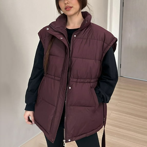 Wowcloth Women's Casual Solid Color Sleeveless Quilted Vest - Lightweight Padded Coat for Winter Layering & Daily Casual Wear