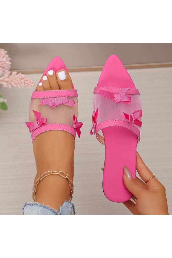 Women's Casual Summer Sandals – Soft Slip-On Open-Toe with Bow Decoration, Fashionable Outdoor Slides for Everyday Wear,Plus Size