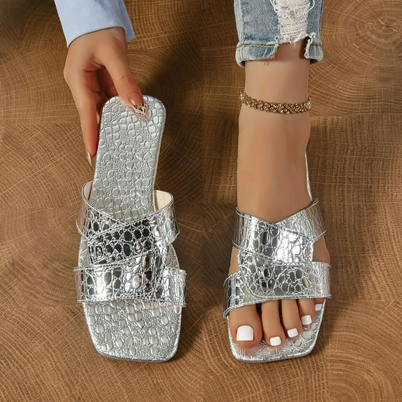 Wowcloth Women's Casual Summer Slides – Cross-Strap Open-Toe Style with Soft Flat Sole for Everyday Outdoor Wear,Plus Size