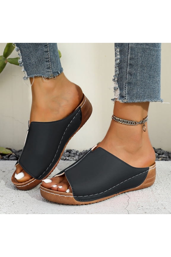 Women's Casual Summer Slides – Soft Peep-Toe Flatform Slip-On with Wedge Heel for Everyday Wear & Fashion,Plus Size