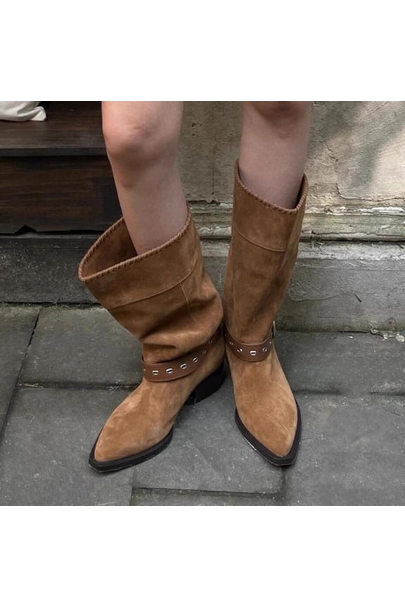 Women's Casual Western Cowboy Ankle Boots – Stylish Buckle Detail with Chunky Heel & Pointed Toe Design, Versatile for Everyday Outfits