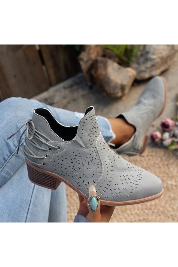 Women's Casual Winter Plaid Ankle Boots, Pointed-Toe Back Lace-Up Design with Chunky Mid-Heel for Stylish Winter Outfits and Daily Wear