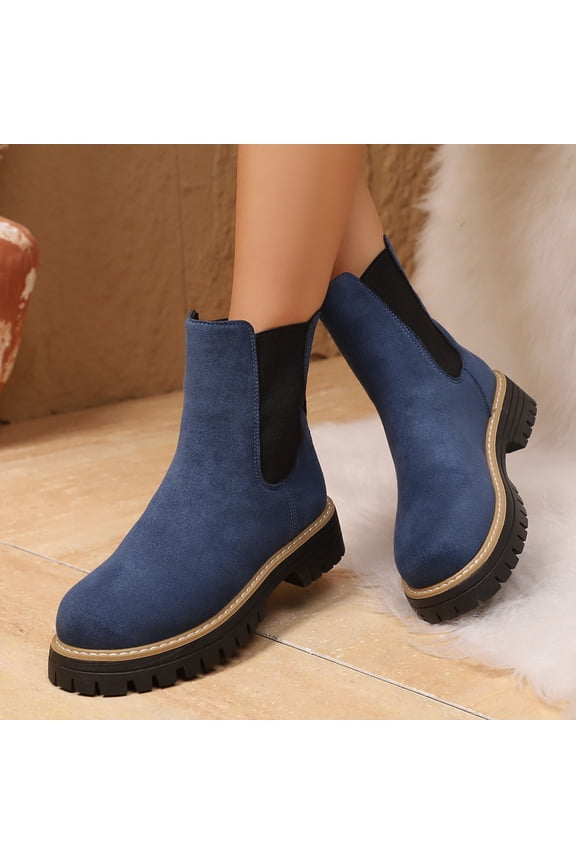 Women's Chelsea Ankle Boots – Fashion Casual Round Toe Suede Chunky Low Heel British Style Slip-On Autumn Winter Footwear