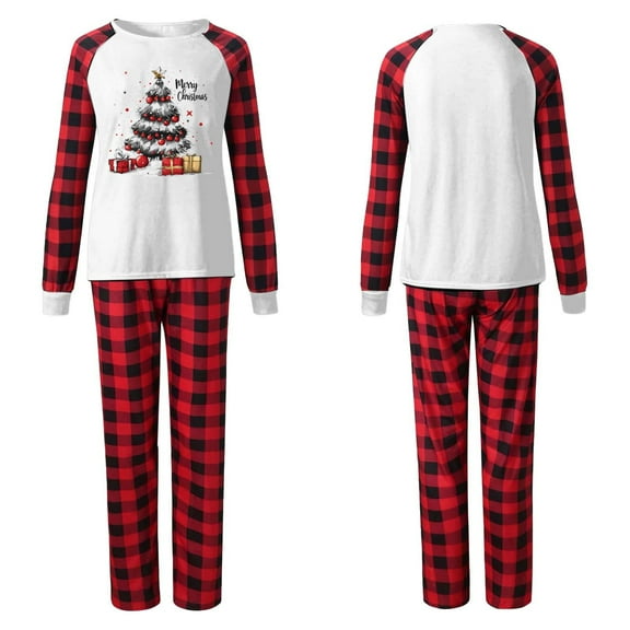 Wowcloth Women's Christmas Pajama Set, Plaid Print Long Sleeve T-Shirt and Pants with Side Pockets, Cozy Homewear for Holiday Season and Family Time