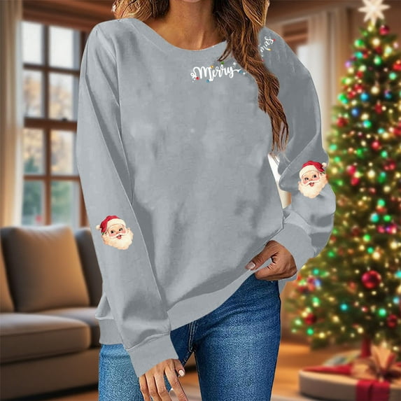 Wowcloth Women's Christmas Print Fashion Loose Casual Long Sleeve Top - Regular Sleeve Hoodless Sweatshirt for Holiday, Casual & Street Style