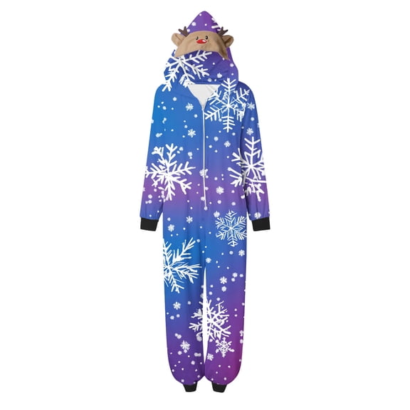 Wowcloth Women's Christmas Print Pajama Jumpsuit, Family Matching Fleece Sleepwear with Festive Pattern, Cozy One-Piece Homewear for Holiday Family Time and Indoor Lounging