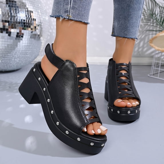 Wowcloth Women's Chunky Heel Platform Sandals – Comfortable Round Toe with Buckle Closure, Plus Size Height Increasing for Trendy Spring Summer Fashion