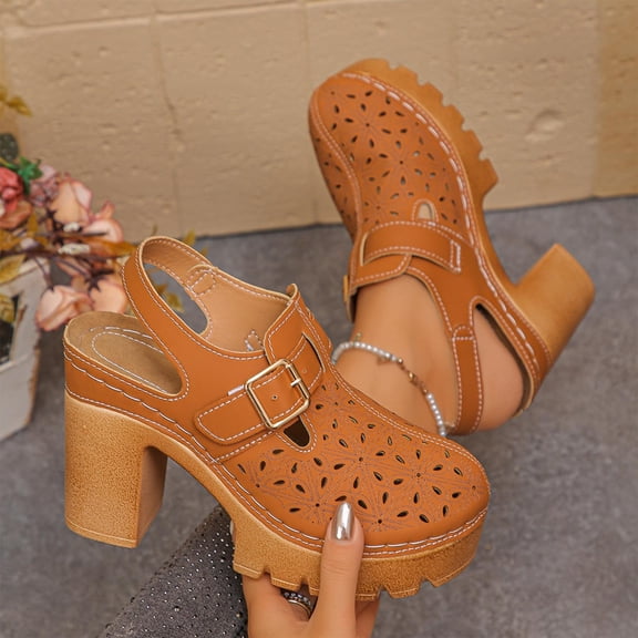 Wowcloth Women's Chunky Heel Sandals – Thick Sole Closed Toe Solid Color Design for Casual Spring Summer Outdoor Fashion