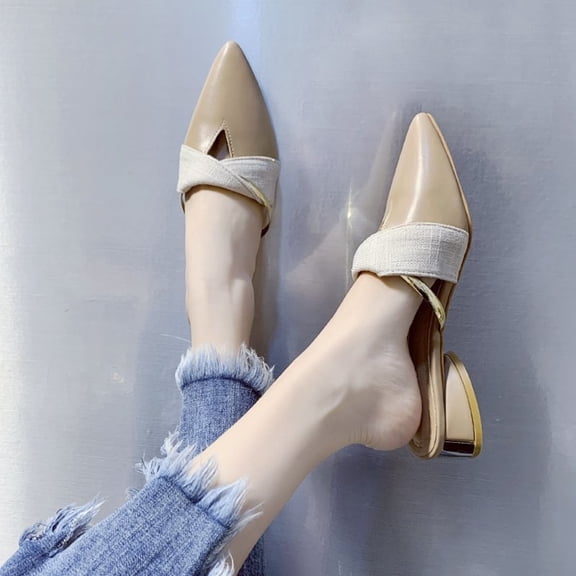 Wowcloth Women's Closed Toe Slide Sandals for Large Sizes – Fashion Casual Pointed Toe Block Heel Design in Solid Color with Metal Decorations, Versatile for Outdoor Wear