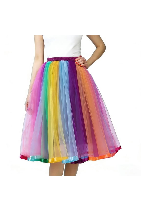 Women's Colored Skirt, Multi-layer Rainbow Tulle with Fluffy, Princess Dress for Cosplay for Parties