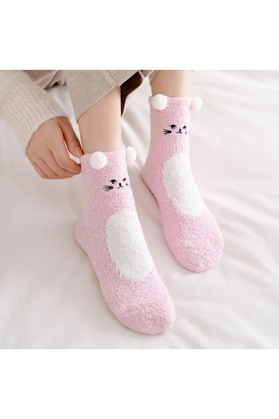 Women’s Coral Fleece Floor Socks, Fashionable Playful Plush Thermal Cozy, Winter Warm Indoor House Socks