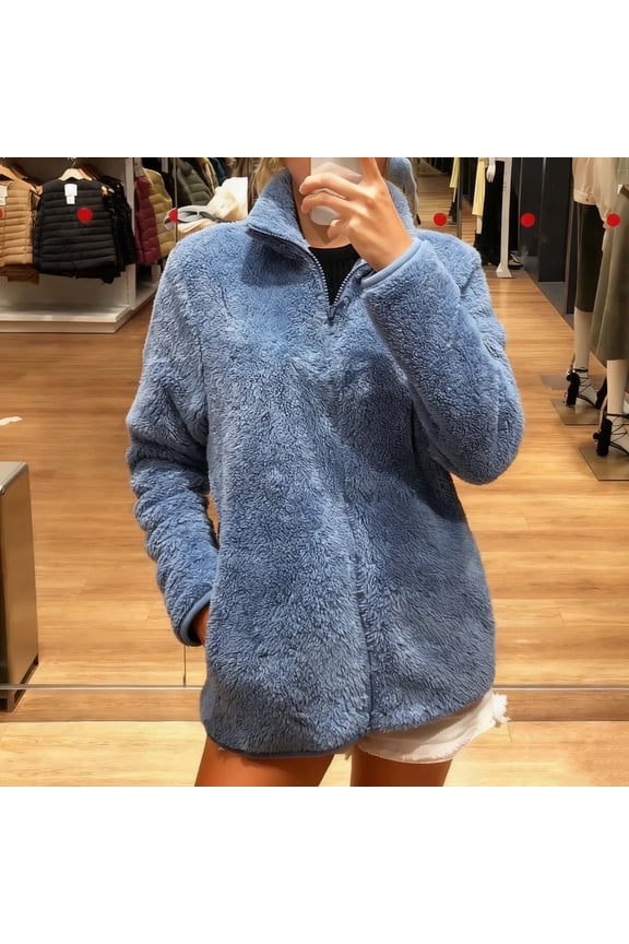 Women's Coral Fleece Jacket, Winter Warm Long Sleeve with Zipper, Casual Comfortable for Daily Wear