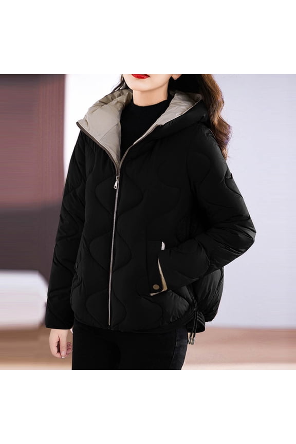 Women's Cotton Coat, Solid Color Casual Hooded Long Sleeve with Zipper Pockets, Warm and Comfortable for Everyday Wear