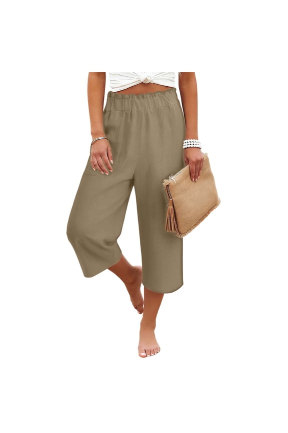Women's Cotton Linen Pants, Loose Straight Leg with Pockets, Breathable and Lightweight for Summer, Casual and Travel