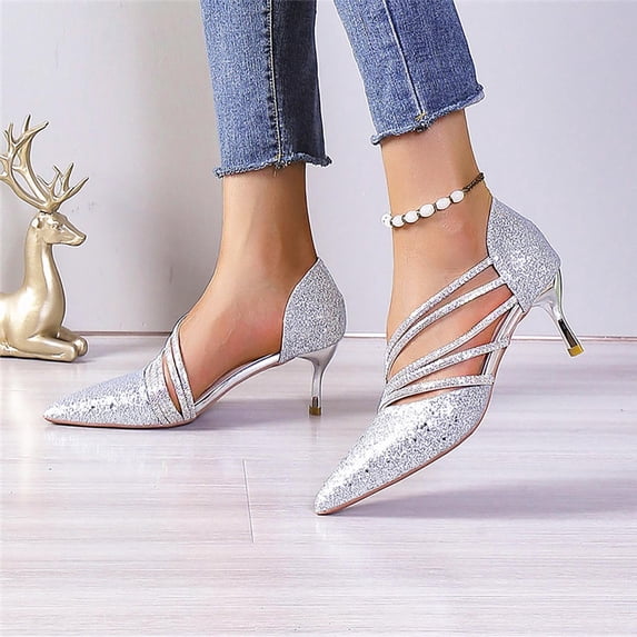 Wowcloth Women's Crystal-Adorned Stiletto Heels – Comfortable Two-Wear Bridal & Casual Shoes with Versatile Thin Heel Design for Summer-Autumn Fashion