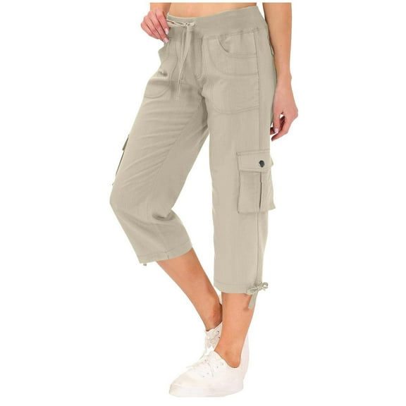 Wowcloth Women's Drawstring Ankle Work Pants - Loose Fit Outdoor Climbing Leisure Cargo Trousers