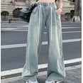 thumbnail image 1 of Wowcloth Women's Drawstring Elastic Waist Straight Leg Wide Leg Jeans - Jeans Pockets Pants, 1 of 6
