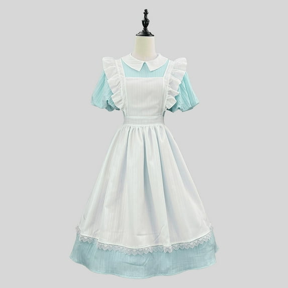 Wowcloth Women's Dresses A Line Round Neck Maid Outfits Casual Dress Cute Short Sleeve Lolita Clothing Cosplay Costumes