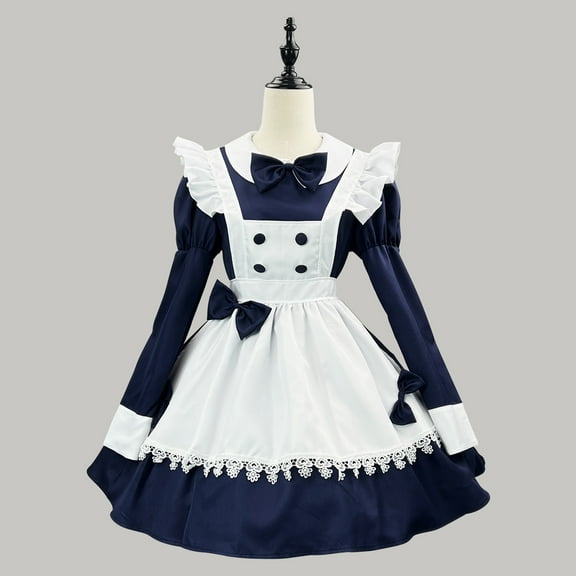 Wowcloth Women's Dresses A Line Round Neck Maid Outfits Casual Dress Cute Short Sleeve Lolita Clothing Cosplay Costumes