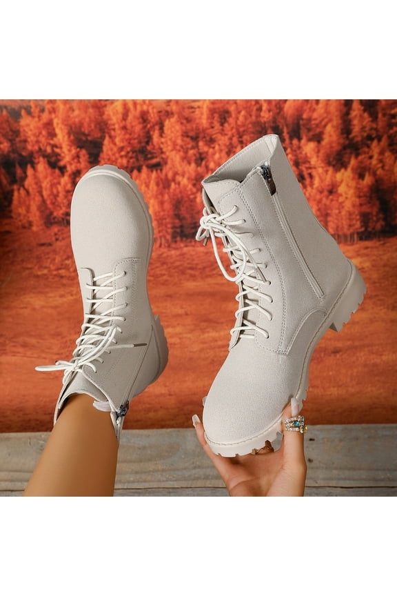 Women's Fashion Ankle Boots – Comfortable Low Heel with Side Zipper & Round Toe Design for Casual Fall/Winter Outfits