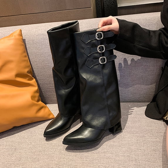 Wowcloth Women's Fashion Boots with Metal Buckle Decorations, Comfortable Mid-Calf & Knee-High Styles, Edgy Casual Footwear for Fall/Winter and Everyday Wear