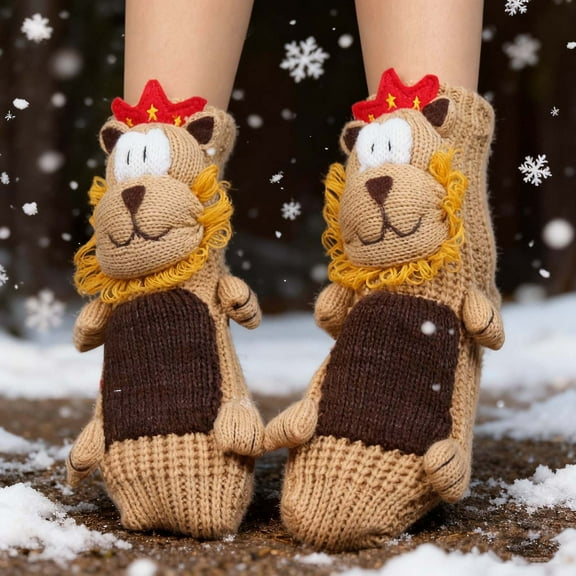 Wowcloth Women's Fashion Cartoon Wool Socks, Cute Anti-Slip Thick Knit Cozy, Winter Xmas Holiday Non-Slip Floor Socks