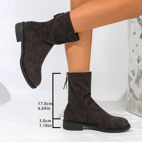 Wowcloth Women's Fashion Casual Ankle Boots - Comfort Plus Size Winter Shoes with Round Toe, Back Zipper and Low Block Heel for Daily Wear
