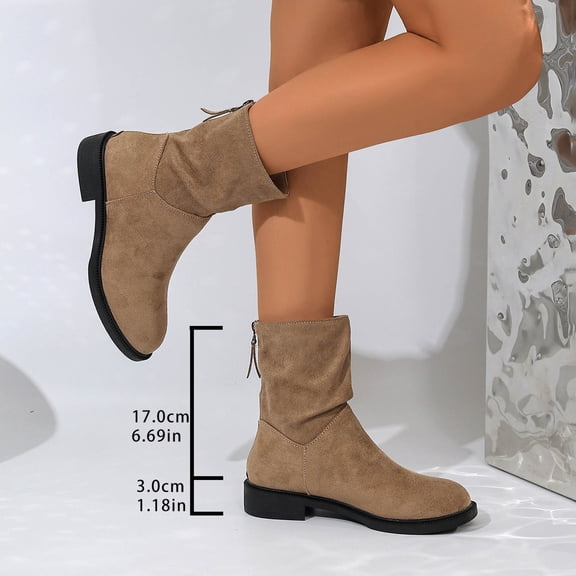 Wowcloth Women's Fashion Casual Ankle Boots - Comfort Plus Size Winter Shoes with Round Toe, Back Zipper and Low Block Heel for Daily Wear