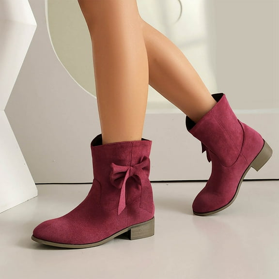 Wowcloth Women's Fashion Casual Ankle Boots – Winter New Arrival Solid Color Bow Chunky Low Heel Versatile Trendy Winter Footwear