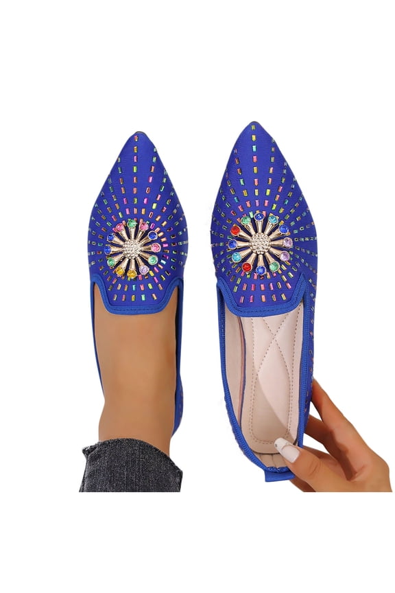Women's Fashion Casual Ballet Flats – Comfortable Flat Low-Cut Slip-On with Rhinestone Accents & Pointed Toe Design for Versatile Everyday Wear