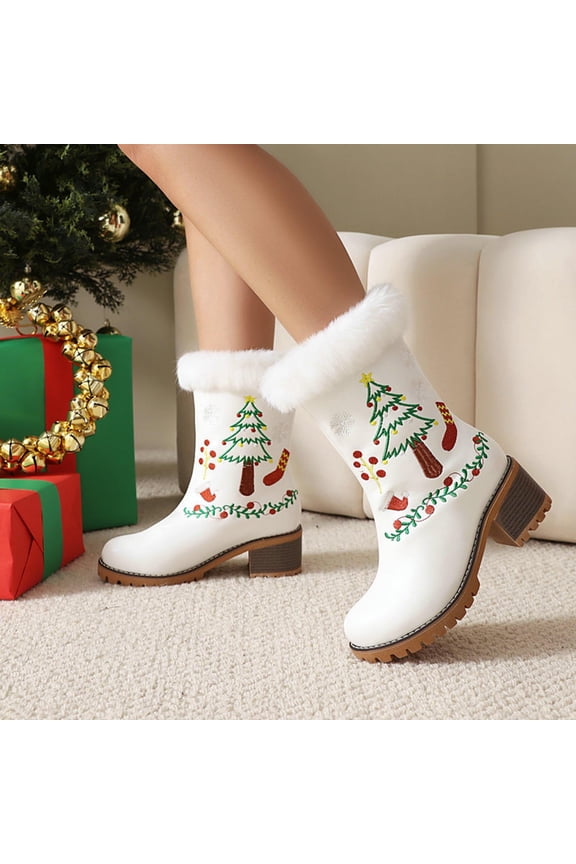 Women's Fashion Casual Boots – Trendy Round Toe Thick Platform Chunky Heel with Plush Lining Winter Warm Stylish Ankle Boots for Women Footwear