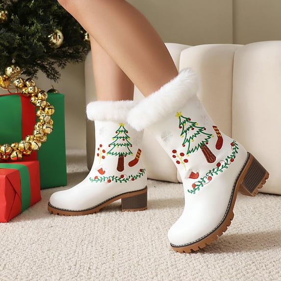 Wowcloth Women's Fashion Casual Boots – Trendy Round Toe Thick Platform Chunky Heel with Plush Lining Winter Warm Stylish Ankle Boots for Women Footwear