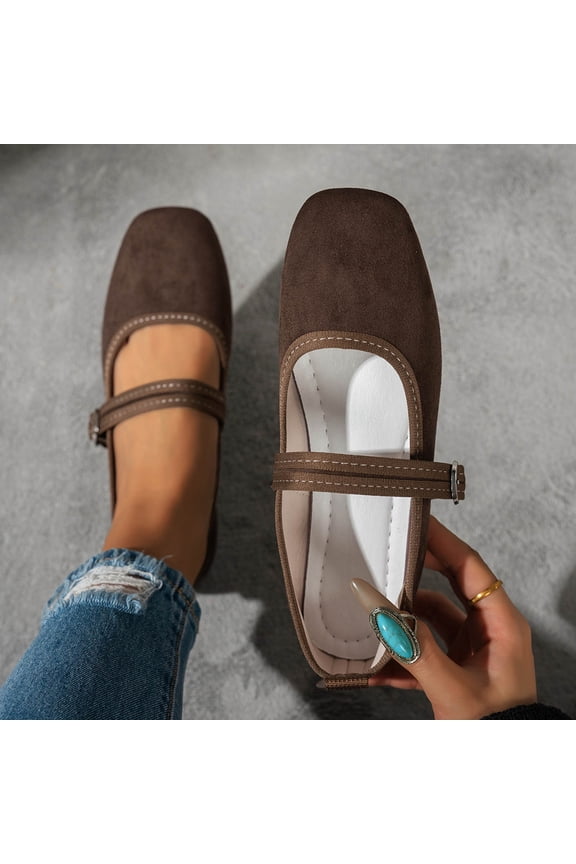 Women's Fashion Casual Breathable Square Toe Flats – Comfortable Soft Sole with Adjustable Buckle Closure, Versatile for Everyday Wear