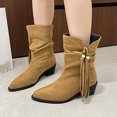 thumbnail image 1 of Wowcloth Women's Fashion Casual British Style Low-Heel Tassel Pointed-Toe Ankle Boots – Sleek Design with Arch Support for Everyday Wear, 1 of 6