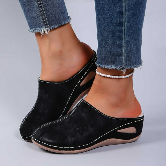 Wowcloth Women's Fashion Casual Closed-Toe Slide Sandals – Trendy Solid Color with Wedge Heel & Wide Width Options for Everyday Summer Footwear