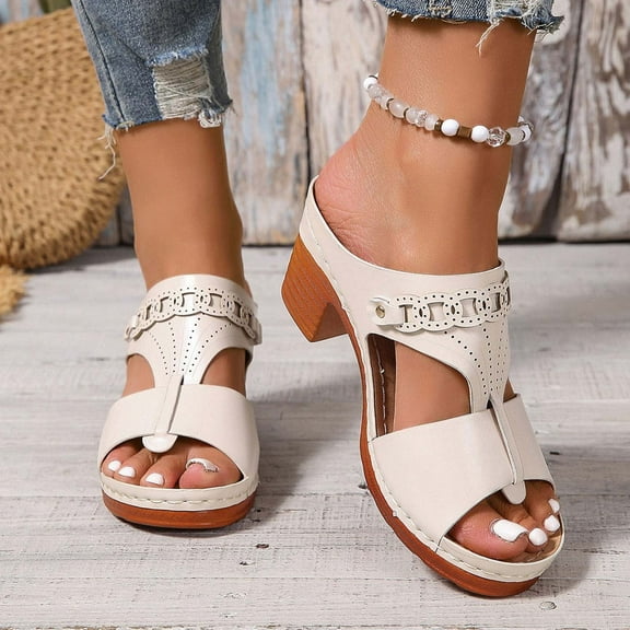 Wowcloth Women's Fashion Casual Cut-Out Rhinestone Summer Beach Sandals – Comfortable Wedge Heel Slides for Outdoor Leisure and Travel Footwear,Plus Size
